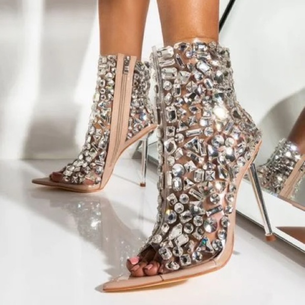 💎Azalea Wang Crystal peep toe booties💎